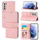 For Samsung Galaxy S23 5G Embossed Stripes Skin Feel Leather Phone Case(Pink) - 1