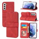 For Samsung Galaxy S23 5G Embossed Stripes Skin Feel Leather Phone Case(Red) - 1