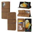 For Samsung Galaxy S23 Ultra 5G Embossed Stripes Skin Feel Leather Phone Case(Brown) - 1