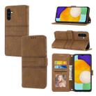 For Samsung Galaxy A14 5G Embossed Stripes Skin Feel Leather Phone Case(Brown) - 1