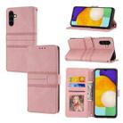 For Samsung Galaxy A34 5G Embossed Stripes Skin Feel Leather Phone Case(Pink) - 1