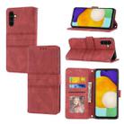 For Samsung Galaxy A34 5G Embossed Stripes Skin Feel Leather Phone Case(Red) - 1