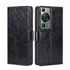 For Huawei P60 / P60 Pro Geometric Stitching Flip Leather Phone Case(Black) - 1