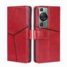 For Huawei P60 / P60 Pro Geometric Stitching Flip Leather Phone Case(Red) - 1