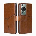 For Huawei P60 / P60 Pro Geometric Stitching Flip Leather Phone Case(Light Brown) - 1