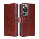 For Huawei P60 / P60 Pro Geometric Stitching Flip Leather Phone Case(Dark Brown) - 1