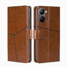 For Realme V30 5G / V30t Geometric Stitching Flip Leather Phone Case(Light Brown) - 1