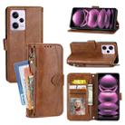For Redmi Note 12 5G Global Oil Skin Zipper Wallet Leather Phone Case(Brown) - 1