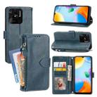 For Xiaomi Redmi 12C Oil Skin Zipper Wallet Leather Phone Case(Blue) - 1