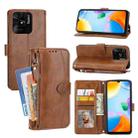 For Xiaomi Redmi 12C Oil Skin Zipper Wallet Leather Phone Case(Brown) - 1