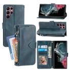 For Samsung Galaxy S23 Ultra 5G Oil Skin Zipper Wallet Leather Phone Case(Blue) - 1