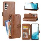 For Samsung Galaxy A14 5G Oil Skin Zipper Wallet Leather Phone Case(Brown) - 1