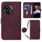 For OnePlus Ace 2 5G / 11R 5G Crossbody 3D Embossed Flip Leather Phone Case(Wine Red) - 1