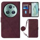 For Honor Magic5 Pro Crossbody 3D Embossed Flip Leather Phone Case(Wine Red) - 1