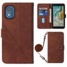 For Nokia C02 TA-1522 Crossbody 3D Embossed Flip Leather Phone Case(Brown) - 1