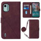 For Nokia C12 Crossbody 3D Embossed Flip Leather Phone Case(Wine Red) - 1