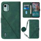 For Nokia C12 Crossbody 3D Embossed Flip Leather Phone Case(Dark Green) - 1