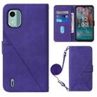 For Nokia C12 Crossbody 3D Embossed Flip Leather Phone Case(Purple) - 1