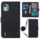 For Nokia C12 Crossbody 3D Embossed Flip Leather Phone Case(Black) - 1