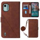 For Nokia C12 Crossbody 3D Embossed Flip Leather Phone Case(Brown) - 1