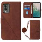 For Nokia C32 TA-1534 Crossbody 3D Embossed Flip Leather Phone Case(Brown) - 1