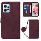 For Xiaomi Redmi Note 12 4G Global Crossbody 3D Embossed Flip Leather Phone Case(Wine Red) - 1