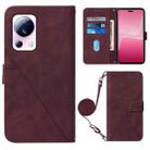 For Xiaomi 13 Lite 5G Crossbody 3D Embossed Flip Leather Phone Case(Wine Red) - 1