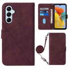 For Samsung Galaxy M14 5G Crossbody 3D Embossed Flip Leather Phone Case(Wine Red) - 1