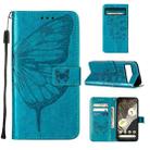 For Google Pixel 8 Embossed Butterfly Leather Phone Case(Blue) - 1