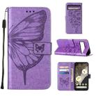 For Google Pixel 8 Embossed Butterfly Leather Phone Case(Light Purple) - 1