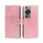 For Huawei P60 / P60 Pro Calf Texture Buckle Flip Leather Phone Case(Rose Gold) - 1