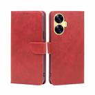 For Realme C55 4G Calf Texture Buckle Flip Leather Phone Case(Red) - 1