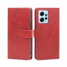 For Xiaomi Redmi Note 12 4G Global Calf Texture Buckle Flip Leather Phone Case(Red) - 1