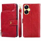 For Realme C55 4G Zipper Bag Leather Phone Case(Red) - 1