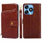 For Tecno Spark 10 4G Zipper Bag Leather Phone Case(Brown) - 1