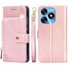 For Tecno Spark 10 4G Zipper Bag Leather Phone Case(Rose Gold) - 1