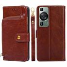 For Huawei P60 / P60 Pro Zipper Bag Leather Phone Case(Brown) - 1