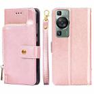 For Huawei P60 / P60 Pro Zipper Bag Leather Phone Case(Rose Gold) - 1