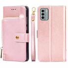 For Nokia G22 Zipper Bag Leather Phone Case(Rose Gold) - 1