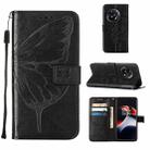 For OnePlus Ace 2 5G / 11R 5G Embossed Butterfly Leather Phone Case(Black) - 1