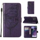 For Motorola Moto G Stylus 5G 2023 Embossed Butterfly Leather Phone Case(Dark Purple) - 1