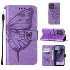 For Motorola Moto G Stylus 5G 2023 Embossed Butterfly Leather Phone Case(Light Purple) - 1