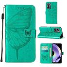 For Realme 10 Pro 5G Embossed Butterfly Leather Phone Case(Green) - 1