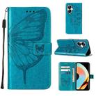 For Realme 10 Pro+ 5G Embossed Butterfly Leather Phone Case(Blue) - 1