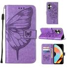 For Realme 10 Pro+ 5G Embossed Butterfly Leather Phone Case(Light Purple) - 1