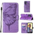 For Realme C55 Embossed Butterfly Leather Phone Case(Light Purple) - 1