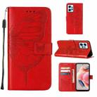 For Xiaomi Redmi Note 12 4G Global Embossed Butterfly Leather Phone Case(Red) - 1