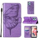 For Xiaomi Redmi Note 12 4G Global Embossed Butterfly Leather Phone Case(Light Purple) - 1