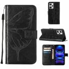 For Xiaomi Redmi Note 12 Pro+ 5G / Note 12 Explorer Embossed Butterfly Leather Phone Case(Black) - 1