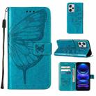 For Xiaomi Redmi Note 12 Pro+ 5G / Note 12 Explorer Embossed Butterfly Leather Phone Case(Blue) - 1